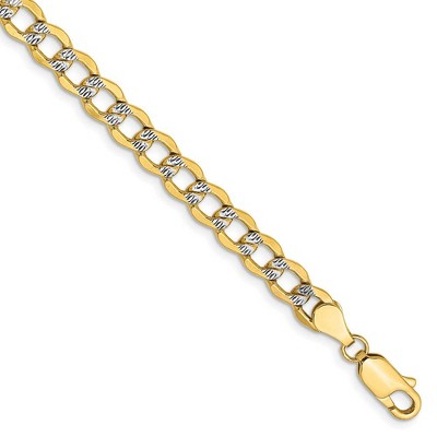 Black Bow Jewelry 5.25mm 14k Yellow Gold & Rhodium Hollow Pave Curb Chain Bracelet