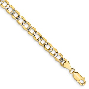 Black Bow Jewelry 5.25mm 14k Yellow Gold & Rhodium Hollow Pave Curb Chain Bracelet - 1 of 4