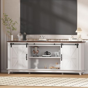 Modern TV Stand for TVs Up to 75'', Wooden Entertainment Center with Sliding Barn Doors, Media TV Console Table with Adjustable Shelf for Living Room - 1 of 4