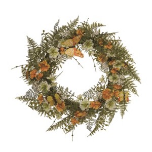 Transpac Natural Fiber 24" Green Spring Fern and Butterfly Wreath - 1 of 2