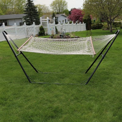 Off-White Cotton Double Wide Rope Hammock with Steel Stand