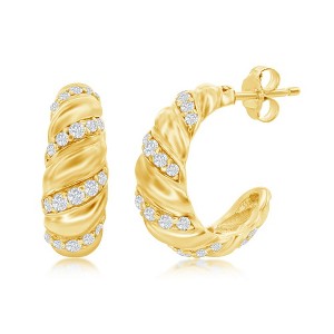 Bella Silver Sterling Silver, CZ Shrimp Earrings - Gold Plated - Gold - 1 of 2