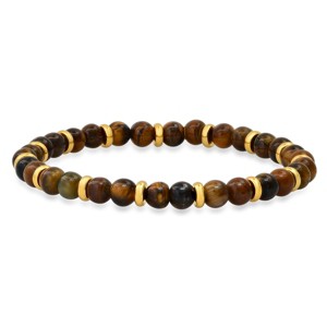 Steeltime Men's black lava/tiger eye and stainless steel beaded bracelet. Color Options: Brown, Black - 1 of 4