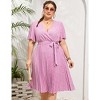 Plus Size Women's Pleated Midi Dress with Belt Flowy Casual Elegant Knee Length Dress for Work Summer - 3 of 4
