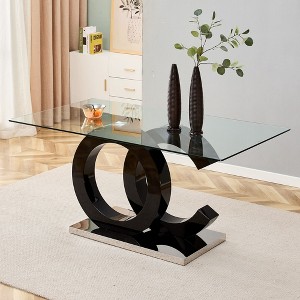 NicBex Dining Table for 4 Morden 63" Glass Dining Table Dining Room Table with Unique Base Design and Glass Top for Kitchen - 1 of 4