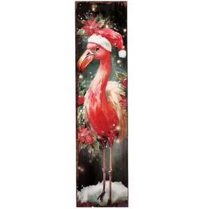 HomeRoots 36" Black And Pink Solid Wood Christmas Flamingo Porch Sign - 1 of 4