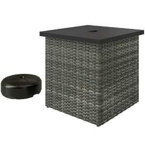 Aghana Digitals Outdoor Square Side Table with 1.5" Umbrella Hole, PE Rattan Frame, UV-Resistant, - 1 of 4