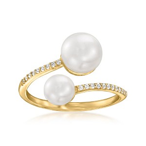 Ross-Simons 5.5-8mm Cultured Pearl and .10 ct. t.w. White Topaz Bypass Ring in 18kt Gold Over Sterling - 1 of 4
