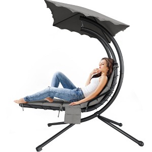 GustoWave Chaise Lounger Swing Chair with Umbrella Canopy, Patio Hanging Chaise Lounger Chair with Stand, Curved Steel Outdoor Lounge Chairs - 1 of 4