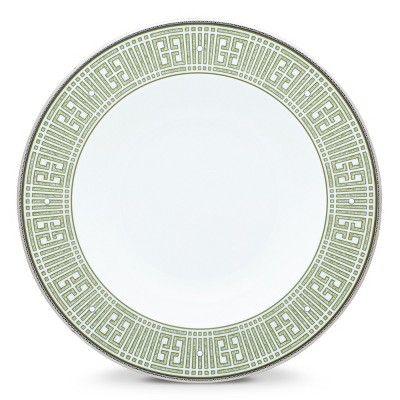 Infinity Green Platinum Ceramic Soup Bowls with Metallic Band, Set of Four