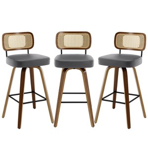 Bekrvio 26"/29” Swivel Bar Stools Set of 3, Upholstered Faux Leather Barstools with Back, Bar Chairs Island Stools for Kitchen Counter - 1 of 4