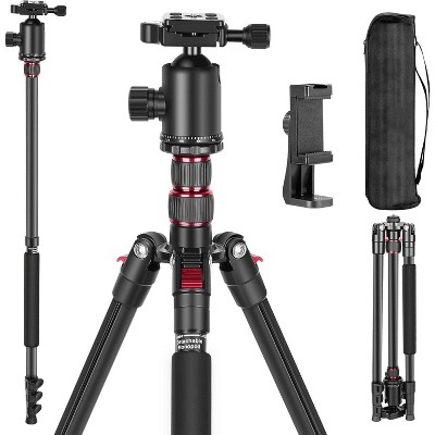 77 inch Camera Tripod Monopod for DSLR, Phone with 360° Panoramic Ball Head, 2 Axis Center Column, Arca Type QR Plate, Bag Included