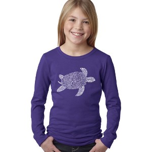 LA Pop Art Girl's Word Art Long Sleeve - Turtle - 1 of 4