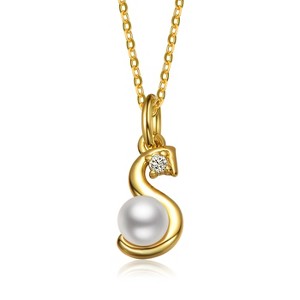 Personalized 14K Gold Plated Initial Pearl Pendant Necklace for all ages: A Charming gold Elegant Keepsake Gift - 1 of 3