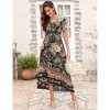 Coolmee Women's Boho  Dress High Waisted Beach Short Sleeve Dress Casual Floral V Neck Maxi Dress - 4 of 4