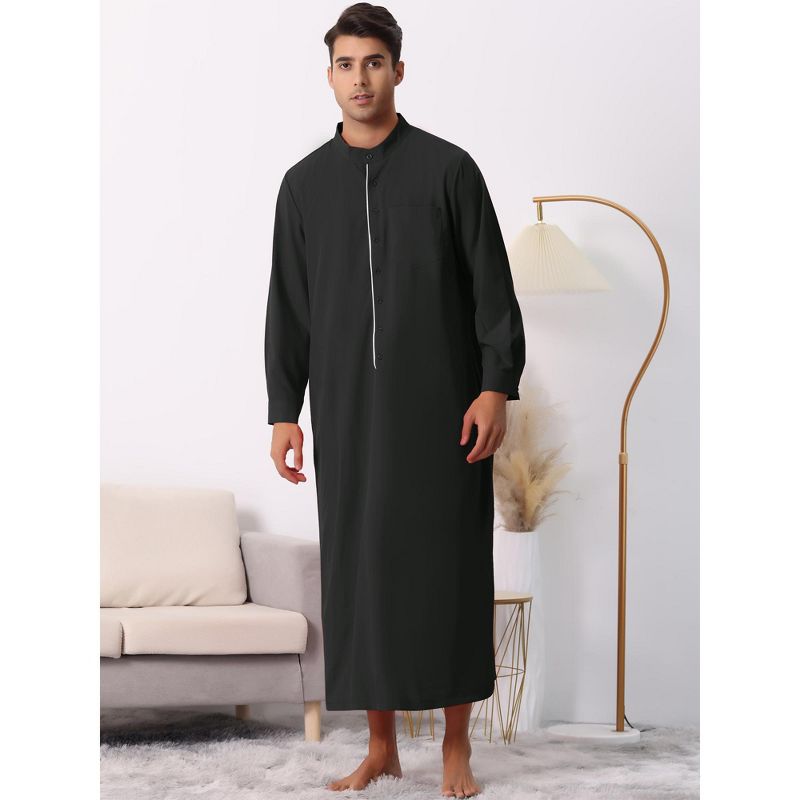 Lars Amadeus Men's Stand Collar Button Closure Long Sleeves Nightgown, 2 of 6