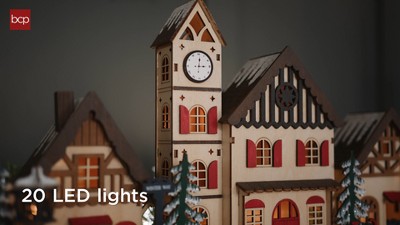 The Holiday Aisle® Pre-Lit Wooden Christmas Village, Winter Mantel Decor, Traditional Holiday Decoration For Home, Living Room, Entryway W/LED Lights, Plug-In/Battery-Powered W/Timer