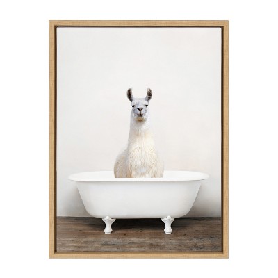 Whimsical Alpaca in Tub Framed Canvas Art