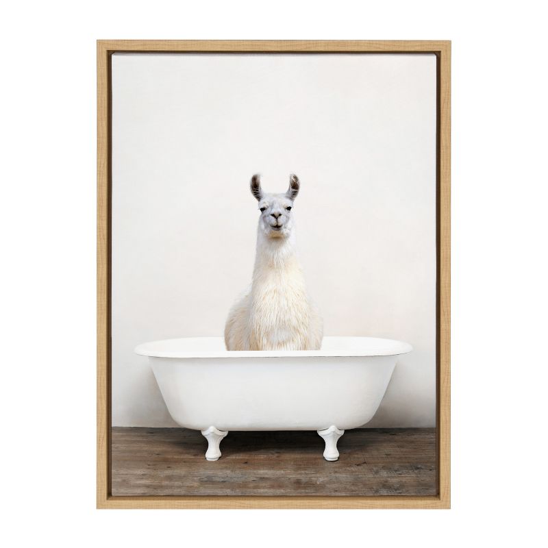 18&#34; x 24&#34; Sylvie Alpaca in The Tub Color Framed Canvas by Amy Peterson Natural - Kate &#38; Laurel All Things Decor, 2 of 7