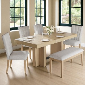 Farmhouse 6-Piece Extendable Dining Table Set with Bench and 4 Upholstered Chairs, 78.1" Rubberwood Kitchen Table with Trestle Legs - 1 of 4