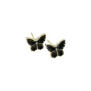Slickblue Women's Earrings, Small Gold Butterfly Studs with Black Accent Detail, Stylish Design, 0.5", Alloy - 1 of 4