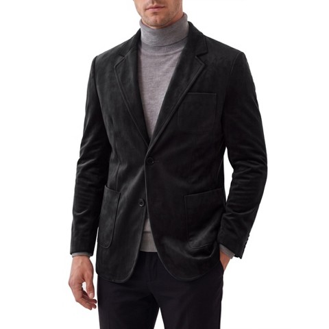 INSPIRE CHIC Men's Slim Fit Single Breasted Faux Suede Blazer Jacket Medium Black