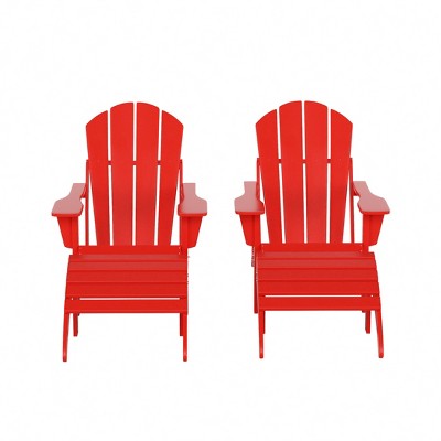 WestinTrends Malibu HDPE Outdoor Patio Folding Poly Adirondack Chairs with Ottomans (4-Piece Conversation Set)