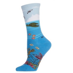 Memoi Women's Coral Reef Limited Edition Cotton Blend Crew Sock Ocean Depths 9-11 - 1 of 4