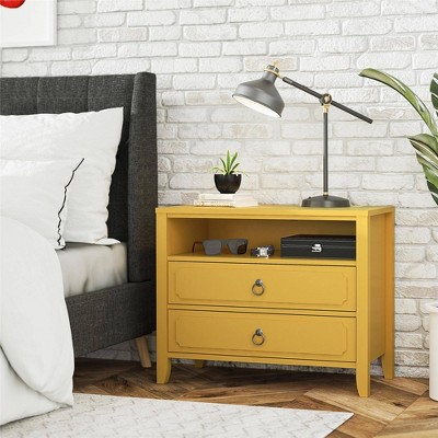 Mustard Yellow 2-Drawer Nightstand with Real Wood Legs