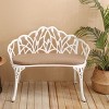 Cast Aluminum Outdoor Garden Bench,Patio Bench with Tulip Backrest,Decorative Outdoor Bench with Cushion,Metal Bench for Porch Lawn Yard-The Pop Home - 2 of 4