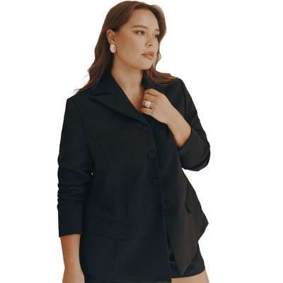 ELOQUII Women's Plus Size Fitted High Neckline Blazer - 22, Black Onyx