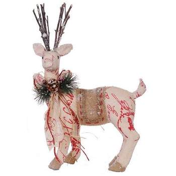 A & B Home 17" Country Cabin Snow Flocked Left Facing Reindeer Christmas Figure