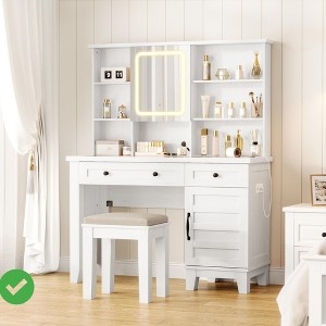 Makeup Vanity Desk Makeup Vanity with Mirror & Lights & Power Outlet Makeup Table with 2 Drawers with Charging Station - 1 of 4