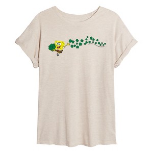 Women's - SpongeBob SquarePants - Spongebob Shamrocks Oversized Graphic T-Shirt - 1 of 4