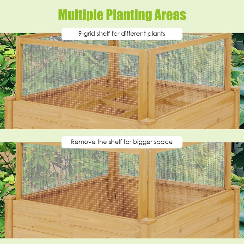 Costway Raised Garden Bed Wooden Garden Box with 9 Grids & Critter Guard Fence, 5 of 11