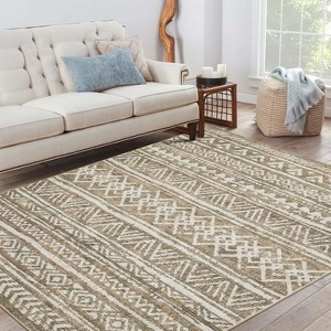 Washable Area Rug for Living Room Bedroom Guest Room Dining Room, Low Pile Soft Striped Carpet, Non-Slip Non Shedding Stain Resistant Foldable Mat - 1 of 4