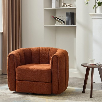 Upholstered Swivel Accent Chair 360° Comfy Club Chair Teddy Arm Chair Single Sofa,Swivel Barrel Chair For Living Room Bedroom-Cuddlewood