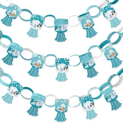 Big Dot of Happiness Arctic Polar Animals - 90 Chain Links & 30 Paper Tassels Decor Kit - Baby Shower or Birthday Party Paper Chains Garland - 21 feet