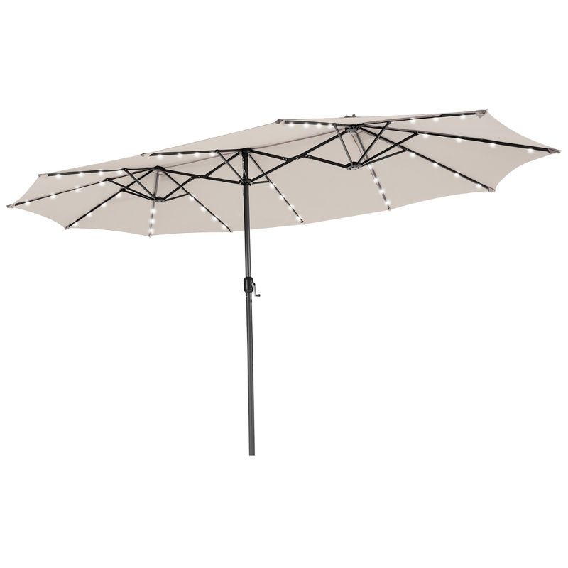 Costway 15FT Twin Patio Double-Sided Umbrella 48 Solar LED Lights Crank Outdoor Wine\Beige\Coffee\Orange, 3 of 11