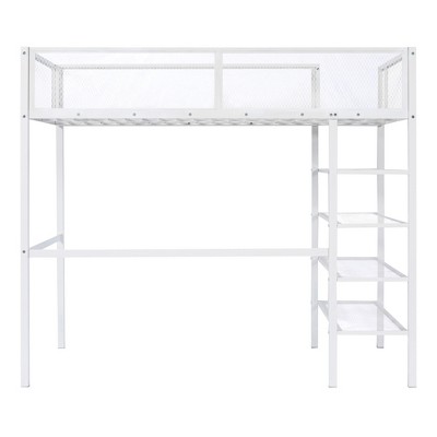 Bellemave Twin Loft Bed with 4-Tier Shelves and Storage, Metal Loft Bed with Bookshelf, Loft Bed for Adults, Teens, Kids, Girls, Boys (White)