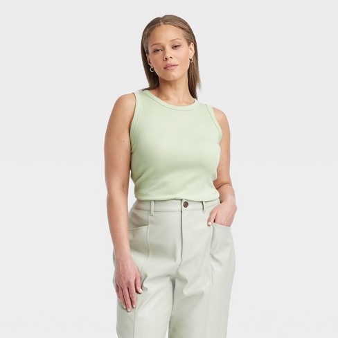 Women's Slim Fit Ribbed High Neck Tank Top - A New Day™ Light Green 4x :  Target