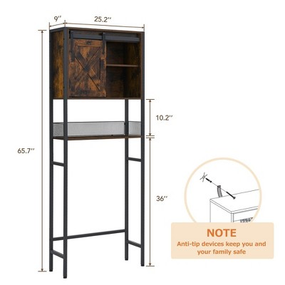 Rustic Brown Wood Over-the-Toilet Storage Cabinet with Sliding Door