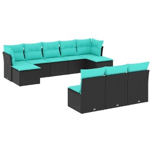 vidaXL Patio Sofa Set with Cushions - 10 Piece Black Poly Rattan Modular Garden Furniture, Outdoor Sectional Set for Backyard, Deck, Patio - 1 of 4