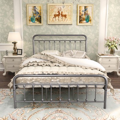 TOAOTBNBO Modern Queen Size Bed with Footboard, Meta Queen Platform Beds with Headboard, Elegant Beds Frames with Slatted Support
