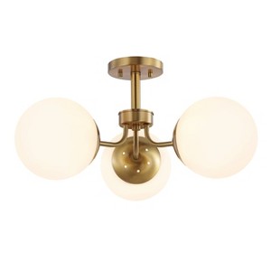 23.5" LED 3-Light Olivier Iron/Frosted Glass Pendant Gold/White - JONATHAN Y: Mid-Century Modern, UL Listed - 1 of 4