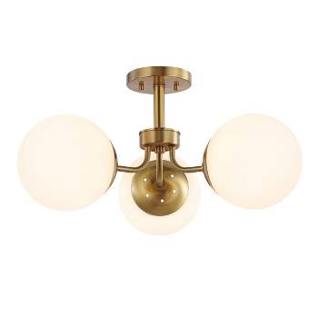 23.5" LED 3-Light Olivier Iron/Frosted Glass Pendant Gold/White - JONATHAN Y