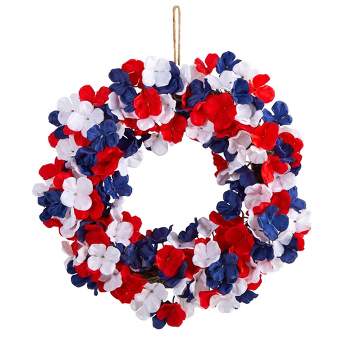 Nearly Natural 18” Americana Patriotic Hydrangea Artificial Wreath Red White and Blue