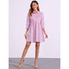 INSPIRE CHIC Women's 3/4 Sleeve Button Front Solid Color Flare Mini Shirt Dress - 3 of 4
