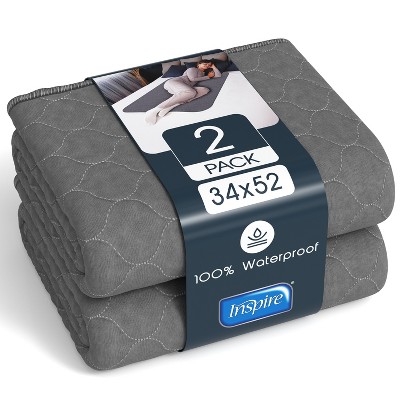 Inspire Underpads | Stain Hiding Gray - Reusable Incontinence Bed Pads Waterproof Mattress Pad    (34 X 52 - 2 Pack)