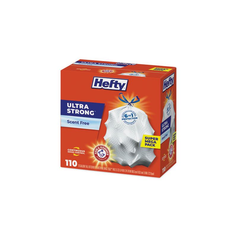 Hefty Ultra Strong Tall Kitchen and Trash Bags, 13 gal, 0.9 mil, 23.75" x 24.88", White, 110/Box, 4 of 6